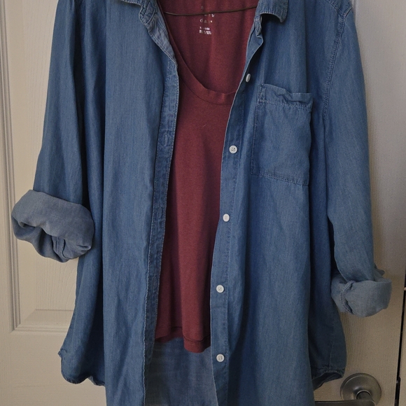Tops - Womens Lg Light Blue Denim Button With Tank LG Included